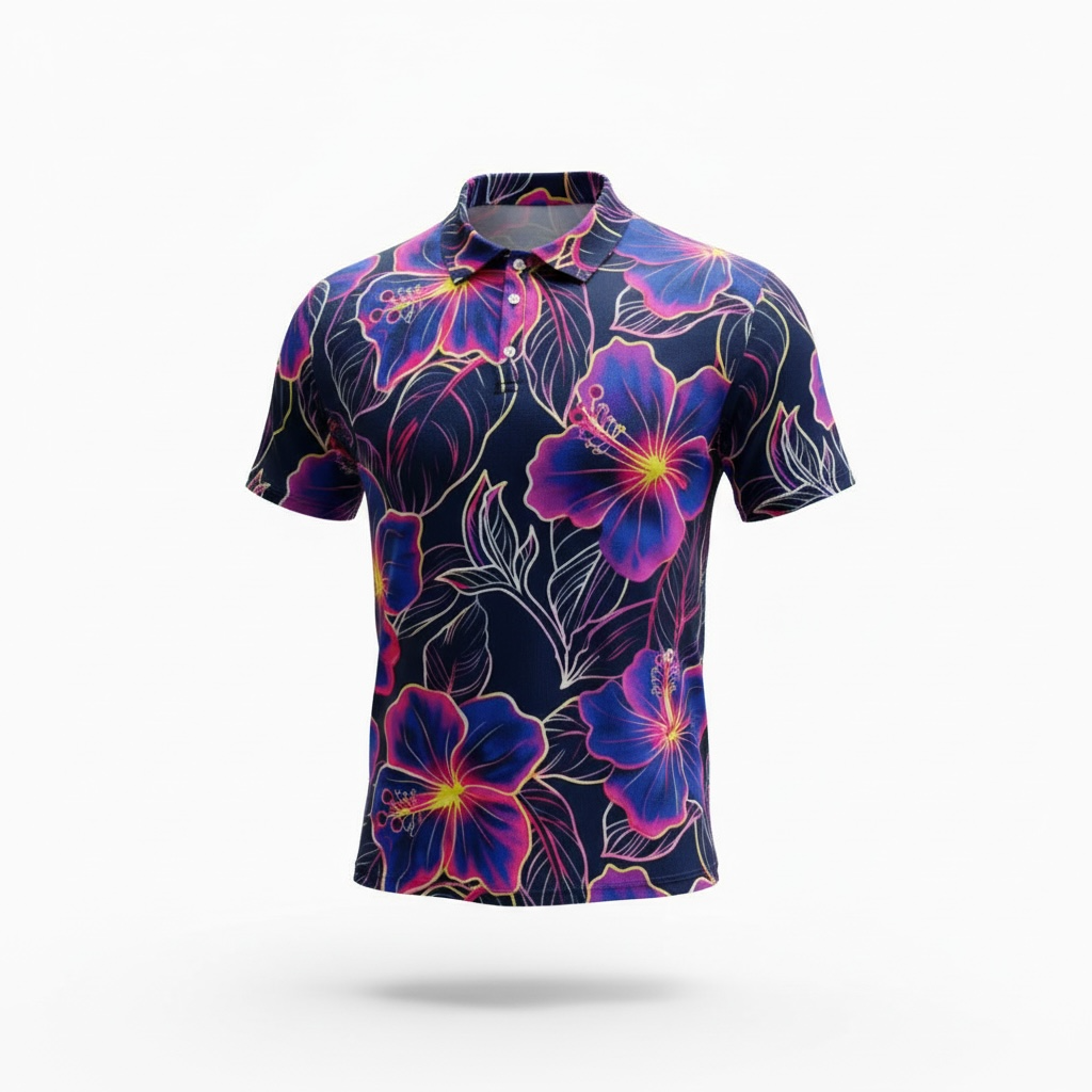Neon Hibiscus Polo