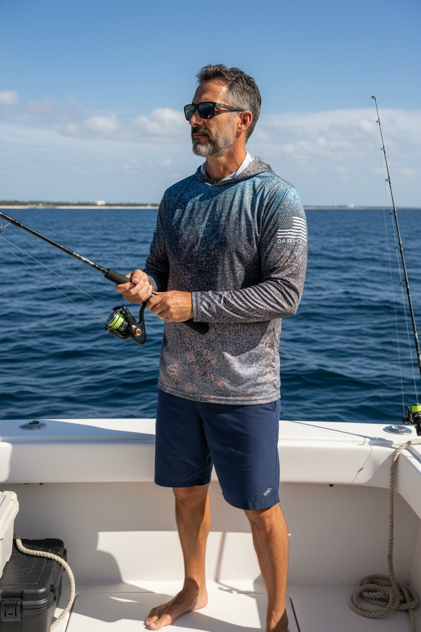 Blue Reef - Long sleeve hooded shirt UPF 50