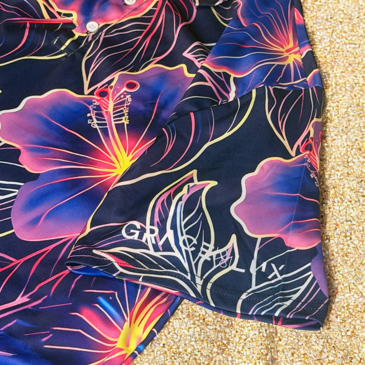 Neon Hibiscus Polo
