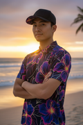 Neon Hibiscus Polo