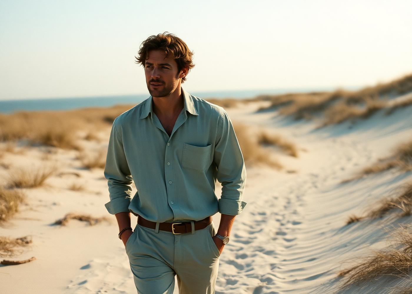 Coastal morning walk in Grace&Luxco warm-weather layers